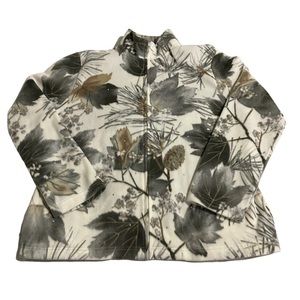 Alfred Dunner Sweater Womens Petite White Polyester Fleece Long Sleeve Full Zip